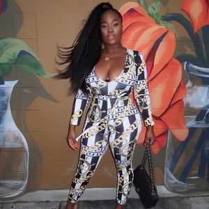 Gold chain printed jumpsuit